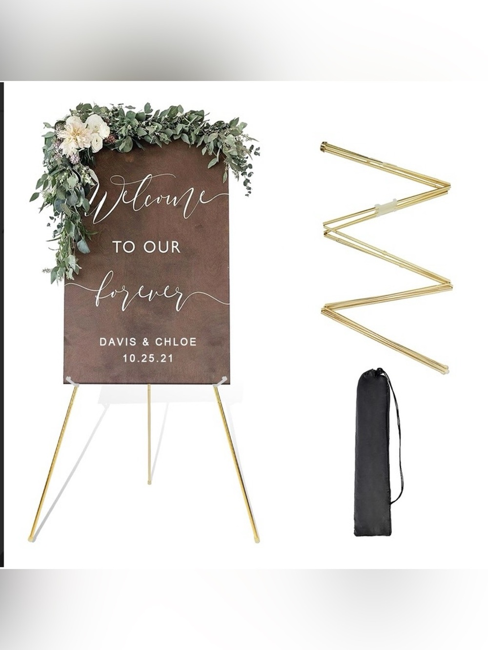 Gold Metal Art Easel – Foldable Display Stand w/ Carry Bag - 63”